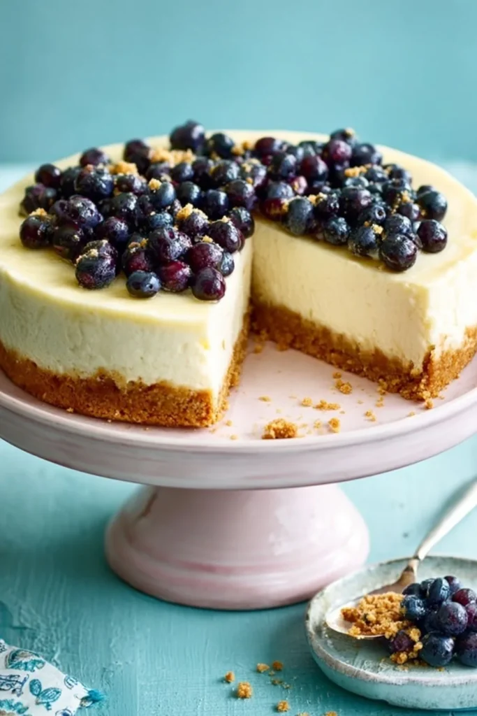 Baked Almond, Banana & Blueberry Cheesecake