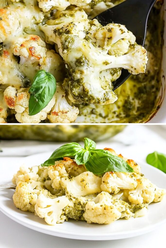 Low Carb Keto Pesto Chicken Cauliflower Casserole