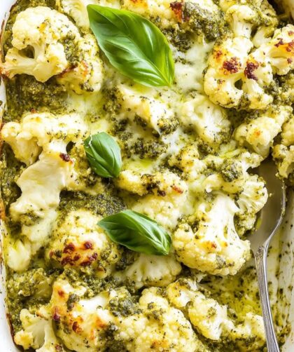 Low Carb Keto Pesto Chicken Cauliflower Casserole