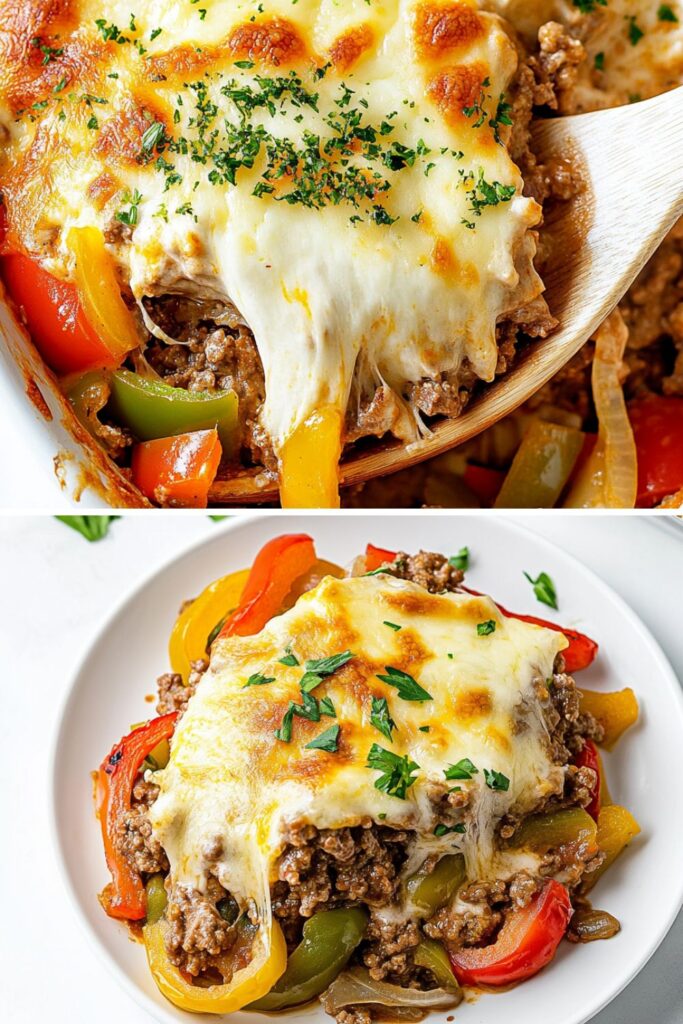 Low Carb Keto Philly Cheesesteak Casserole