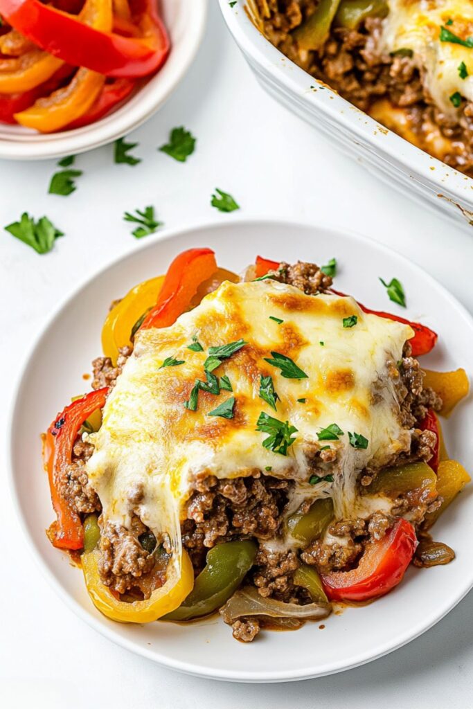 Low Carb Keto Philly Cheesesteak Casserole