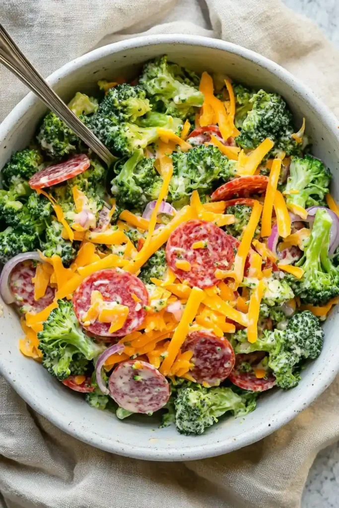 Low Carb Keto Broccoli Pepperoni Salad
