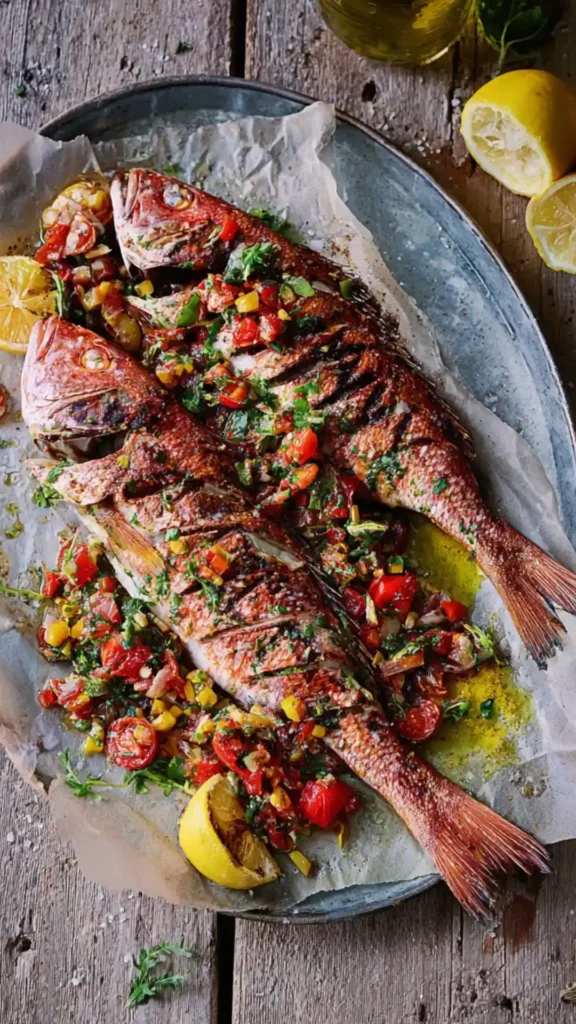 Jamie Oliver Barbecued Red Mullet with a Hot Salsa