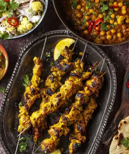 Jamie Oliver Roasted Veg Vindaloo With Golden Gnarly Chicken Skewers Chickpeas, Cauliflower & Spinach