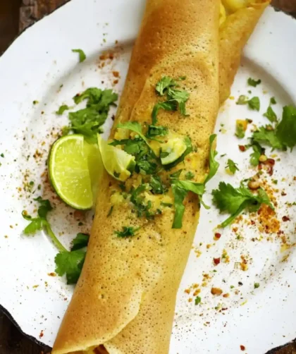 Jamie Oliver Stuffed Dosa with Spiced, Smashed Sweet Potatoes