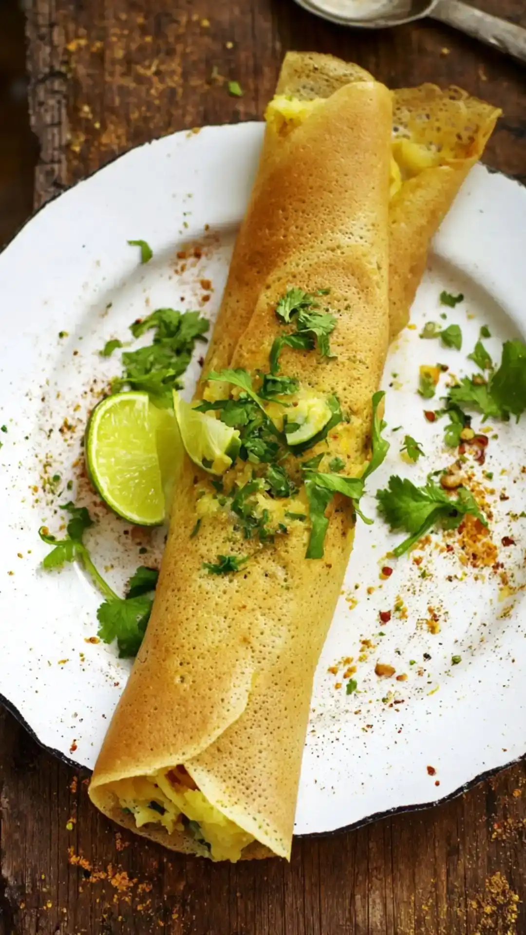 Jamie Oliver Stuffed Dosa with Spiced, Smashed Sweet Potatoes